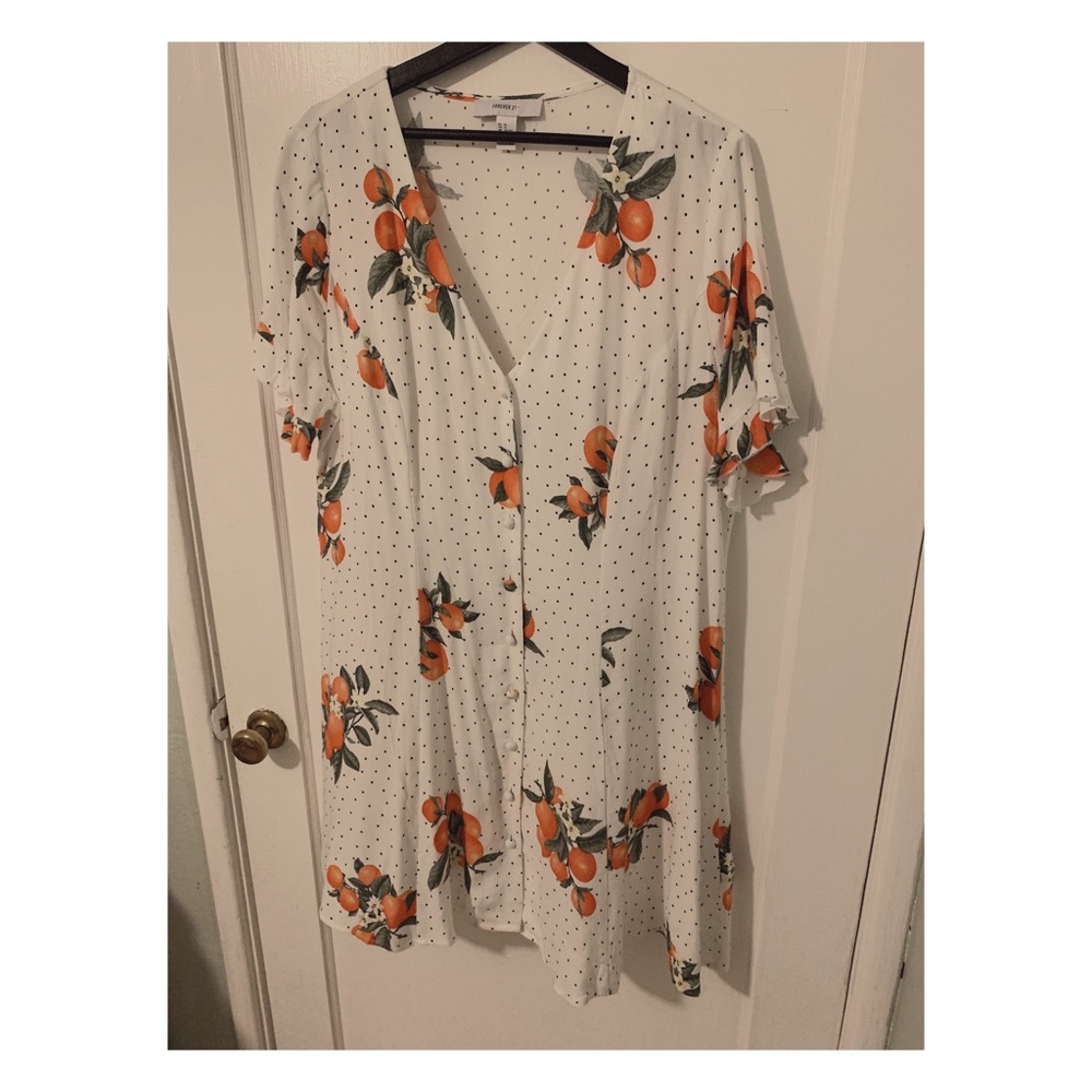 F21+ Oranges and Black Polka Dot Dress